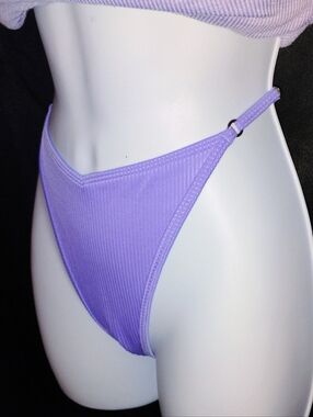 Hollister Swim Ribbed High Leg Cheeky Bikini Bottom Lavender Purple Size M